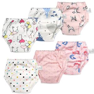 MooMoo Baby 6 Packs Cotton Training Pants Reusable Toddler Potty Training Underwear for Boy and Girl 6T Pink