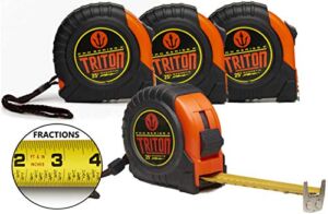 4 Pack – Triton Pro Series X – 25 Foot – Dual Sided Print – Easy Read Fractions – 1 Inch Wide Blade with Nylon Coat No Glare Finish – Magnetic Tip (feet, inches, Centimeters) (4) (4, 25 ft)