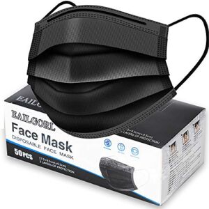 Face Mask Black, Disposable Face Masks, 3 Layer Design Protection Breathable Face Masks with Elastic earband