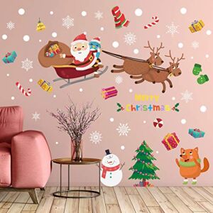 Supzone Christmas Wall Stickers Santa Claus Elk Wall Decals Removable Vinyl DIY Snowman Wall Decor Christmas Party Window Playroom Bedroom Classroom Living Room