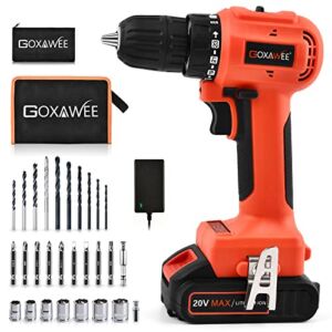 20V Cordless Drill with Brushless Motor – GOXAWEE Electric Screw Driver Set 33pcs Set with Nice Tool Bag (High Torque, 2-Speed, 10mm Automatic Chuck) for Home Improvement & DIY Project