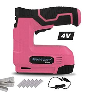 BHTOP Cordless Staple Gun, 4V Power Brad Nailer/Staple Nailer，Electric Staple with Rechargeable USB Charger, Staples and Brad Nails Included in Pink ( Include 1500pcs Staples and 1500pcs Nails)