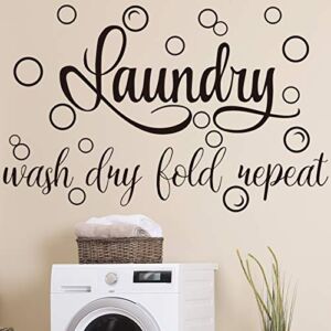 Laundry Room Vinyl Wall Decal Saying Wash Dry Fold Repeat Wall Sticker Bubble Sticker Decals Laundry Art Signs Wall Quote Sticker for Decoration Supplies (19.7 x 30.7 Inch, Black)
