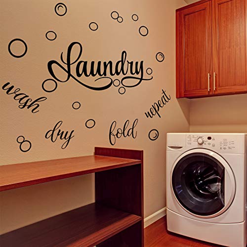Laundry Room Vinyl Wall Decal Saying Wash Dry Fold Repeat Wall Sticker Bubble Sticker Decals Laundry Art Signs Wall Quote Sticker for Decoration Supplies (19.7 x 30.7 Inch, Black) | The Storepaperoomates Retail Market - Fast Affordable Shopping