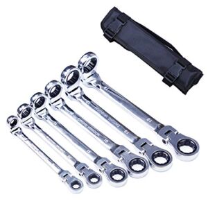 BANG 4 BUCK Metric Ratchet Wrench Set Double Box End Flex Head Ratcheting Wrench Roll for Craftsman, 8-19mm Standard Wrench Set Chrome Vanadium Steel Gear Wrench with Organizer Pouch, 6-Piece