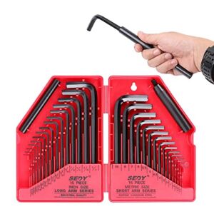 SEDY Hex Key Wrench Set, 32-Piece Allen Wrench Set (0.028-3/8 inch, 0.7-10 mm) | with 2-Piece Extension