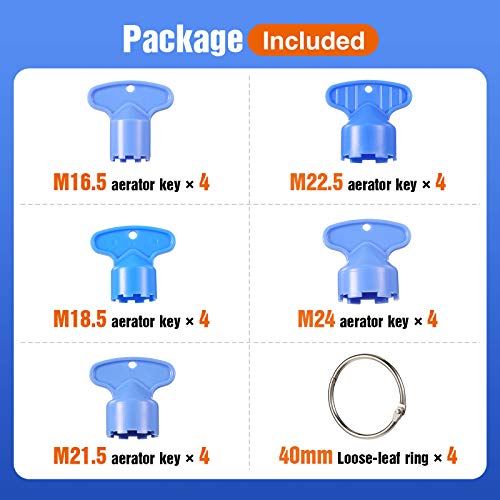 20 Pieces Cache Faucet Aerator Keys Removal Wrench Tool with 4 Loose-leaf Rings, 5 Sizes M16.5, M18.5, M21.5, M22.5, M24 | The Storepaperoomates Retail Market - Fast Affordable Shopping
