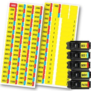 Circuit Beaker Box Sticker Labels- Vinyl decals for fuse box. Big print easy to read color coded for Breaker Panel boxes. Easy identification. Weatherproof and highly adhesive. 129 Stickers.