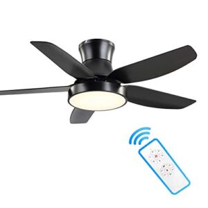 42 Inch Black Ceiling Fan with Light and Remote Control, Low Profile Ceiling Fan with 3 Color Change, 6 Speeds & Timer Control, Flush Mount Ceiling Fan for Living Room, Dining Room, Bedroom