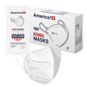 America1 KN95 Face Masks | Made in USA | Breathable Face Masks with 4-Layer Protection | Face Masks for Men and Women | Disposable Face Masks for Work, Home, and Outdoor | 20 Count White Face Masks