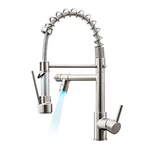 Qomolangma Commerical Kitchen Faucet with Pull Down Sprayer, Single Handle Kitchen Sink Faucet with LED Light 2 Spout, Brushed Nickel