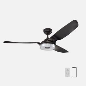 Modern Indoor/Outdoor Smart ceiling fan 56″ 3 Blade with remote control. Works with Compatible with Alexa/Google Home/Siri, Dimmable LED Light and 10-speed DC Motor (Black)…