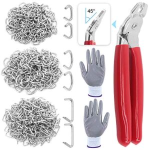 Glarks 362Pcs Hog Ring Pliers with Hog Rings Kit, 360Pcs 1/2” 3/4” 3/8” Steel Hog Rings with Angled Hog Ring Pliers and Anti-Cutting Gloves for Upholstery, Fencing, DIY Craft, Furniture and more