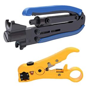 RG6 Compression Tool Coax Cable Crimper Kit, Coax Cable Crimper Kit, Coaxial Compression Tool, Adjustable RG6 RG59 RG11 75-5 75-7 Coaxial Cable Stripper