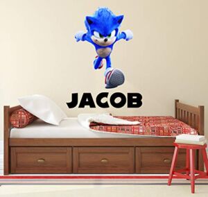 Custom Name Wall Decals Adventure Sonic Wall Art Boys Kids Room Bedroom Decor Mural Decal Gift Custom Hedgehog Game Wall Decor Removable Wall Stickers for Kids (20″H x 15″W inches)