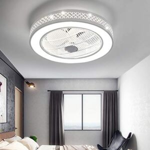 21.5″ Ceiling Fan With Light Modern 3Color LED Dimmable Enclosed Round Ceiling Fan Light With Remote Acrylic Semi Flush Mount Fan Low Profile Fan For Children’s Room/Bedroom