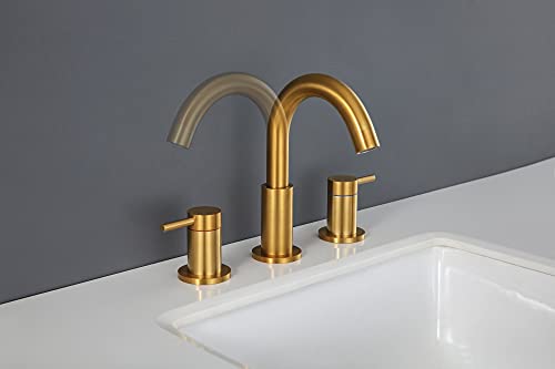 Hideno Brushed Gold Bathroom Faucet ,Two Handle 8 inch Widespread Bathroom Sink Faucet Gold with Pop-up Drain & Supply Lines (Brushed Gold) | The Storepaperoomates Retail Market - Fast Affordable Shopping