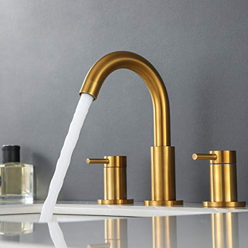 Hideno Brushed Gold Bathroom Faucet ,Two Handle 8 inch Widespread Bathroom Sink Faucet Gold with Pop-up Drain & Supply Lines (Brushed Gold) | The Storepaperoomates Retail Market - Fast Affordable Shopping