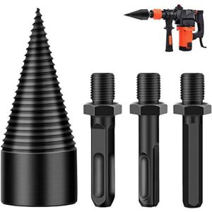 Removable Firewood Log Splitter Drill Bit, Wood Splitter Drill Bits,Heavy Duty Drill Screw Cone Driver for Hand Drill Stick-hex+Square+Round (32MM)