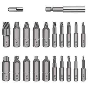 DIMROM Damaged Screw Extractor Set, Stripped Screw Extractor Kit, High Speed Steel All-Purpose H.S.S 4341 Socket Adapter Screw Removal Set with Magnetic Extension Bit Holder (22 Pcs)
