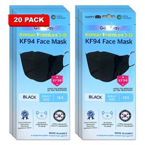 [20 Pack] GoodDay KF94 English Packaged Black Disposable Face Mask for Adults, Made in KOREA, Individually packaged – Black/Large