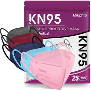 KN95 Disposable Face Mask – Miuphro Multicolor KN95 Safety Masks, 5-Ply Breathable Respirator Protection Masks for Man and Women 25 Pack