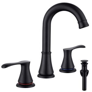 3 Hole Bathroom Faucet with Pop Up Drain and cUPC Faucets Supply Hose, WiPPhs 360 Degree Swivel Spout 2 Handle 8 inch Matte Black Widespread Bathroom Sink Faucet, Basin Faucet Mixer Taps