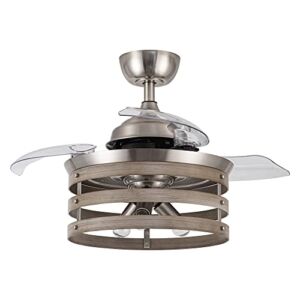 Ceiling Fan with Lights Remote Control Industrial Retractable Fan Ceiling Light, 36 Inch, Brushed Nickel