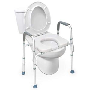 OasisSpace Stand Alone Raised Toilet Seat 300lb – Heavy Duty Medical Raised Homecare Commode and Safety Frame, Height Adjustable Legs, Bathroom Assist Frame for Elderly, Handicap, Disabled