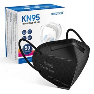 KN95 Face Mask, OPECTICID KN95 Mask 50 Pack Black, Individually Wrapped Cup Masks Breathable 5-Layer Filter Efficiency≥95% Disposable Certified KN95 Respirator Masks