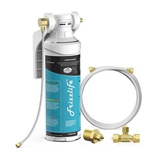 Frizzlife Inline Water Filter System for Refrigerator, Ice Maker, Under Sink, Certified 0.5 Micron Reduces Chlorine, Lead, Long Lasting, Compression Brass Fittings Fits for Copper Tubing, MS99