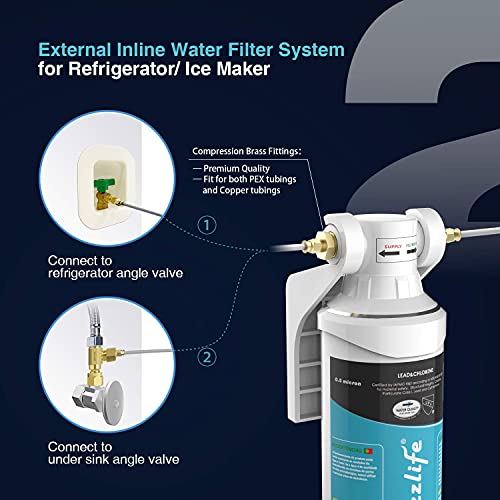 Frizzlife Inline Water Filter System for Refrigerator, Ice Maker, Under Sink, Certified 0.5 Micron Reduces Chlorine, Lead, Long Lasting, Compression Brass Fittings Fits for Copper Tubing, MS99 | The Storepaperoomates Retail Market - Fast Affordable Shopping