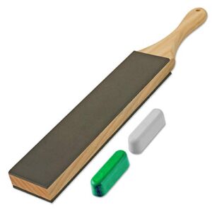 LAVODA Paddle Strop 2″ by 9″ Double-sided Leather Strop with Green White Compounds Kit Knife Stropping Block for Woodworking Sharpening Honing Knives Leather Knife Sharpening Polishing