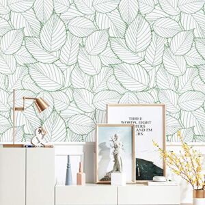 17.7″ X118.1″ Kitico Modern Green Leaf Wallpaper Leaf Peel and Stick Wallpaper Green and White Leaves Contact Paper Removable Self-Adhesive Wallpaper Waterproof Leaf Wallpaper for Wall Home Decor