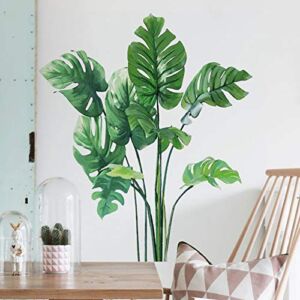 Leaf Wall Decals Monstera Leaf Tropical Plants Wall Stickers for Living Room, Palm Leaf Wall Posters Natural Green Plants Art Murals Vinyl Wallpaper for Bedroom Nursery Office