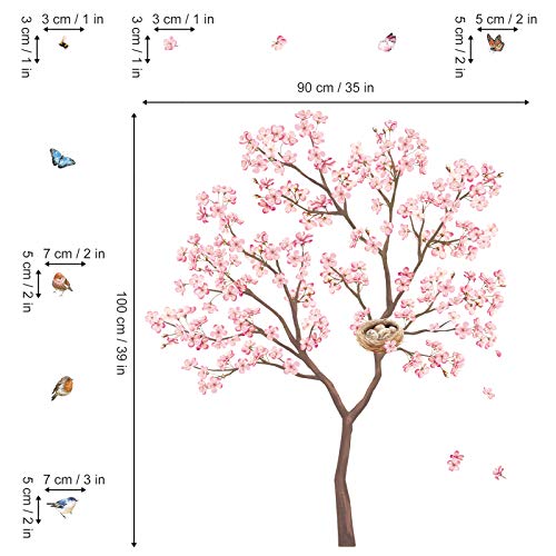 decalmile Pink Blossom Tree Wall Decals Birds on Branch Wall Stickers Living Room Bedroom TV Background Wall Art Decor (Tree H: 31.5″) | The Storepaperoomates Retail Market - Fast Affordable Shopping