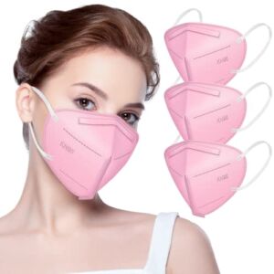 Eventronic KN95 Face Mask 50 Pack, 5-Layer Breathable Cup Dust Mask with Elastic Earloop and Nose Bridge Clip, Air Pollution, Pink