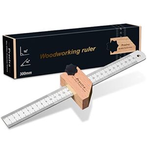 Preciva Woodworking Rule, Combination Square, Steel Right Angle Ruler, Engineers Set Square, DIY Measuring Tool 45/90 Degree,Carpentry Tools with 12inch/300mm Woodworking Rule (Woodworking Rule)