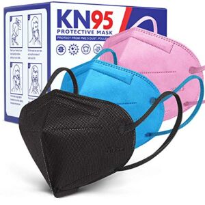AnanBros [30 PCS] Adults KN95 Face Mask, Individually Wrapped Face Mask 5 Layer Design Breathable KN95 Face Mask for Women Men Adults,Anti Dust Pollen Mascarillas KN95 Face Mask Black Blue Pink