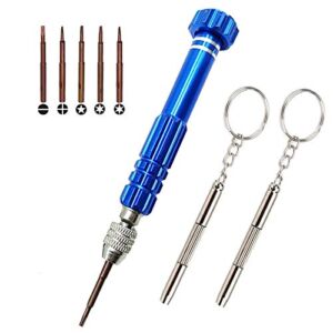 Eyeglass Repair Kit, 5-in-1 Multifunctional Precision Screwdriver Set (torxT5~T6,+1.5,-2.0,star0.8) with Mini Keychain Screwdriver for Glasses, Cellphone, Electronics, Watch, Laptop, Jewelry
