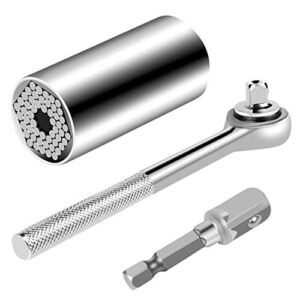 Universal Socket Grip Ratchet Wrench Set 1/4”-3/4”,7-19mm with Multi-Function Power Drill Adapter Universal Socket Tools, Professional Repair Tools Handyman Tools DIY 3 PCS