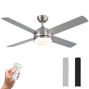 warmiplanet Ceiling Fan with Lights Remote Control, 52-Inch, Brushed Nickel Motor (4-Blades)