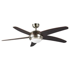 Amazon Basics 52-Inch Ceiling Fan – Includes Integrated Dimmable LED Light Kit and Remote Control – Five Blades, Satin Chrome Finish
