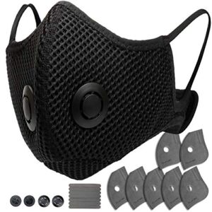 AstroAI Dust Mask, Reusable Face Mask with 7 Activated Carbon Filters and 4 Valves,Washable and Breathable Mask for Woodworking Mowing Gardening Cleaning (Black)