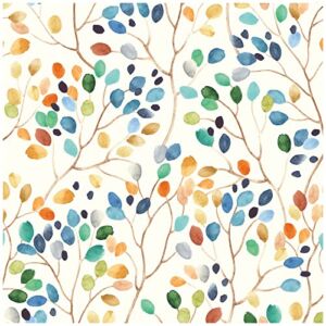 HaokHome 93047 Floral Peel and Stick Wallpaper Colorful Forest Beige/Orange/Blue Removable Contactpaper for Nursery Decorations 17.7in x 118in