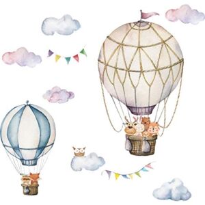 Hot Air Balloon Wall Decals,Peel and Stick Removable Cloud Animal Balloons Wall Stickers Decoration for Kids Nursery Bedroom Living Room