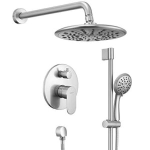 Gabrylly Shower System, Slide Bar Shower Faucet Set with High Pressure 8″ Rain Shower head and 3-Setting Handheld Shower Set, Shower Valve with Trim and Diverter, Brushed Nickel