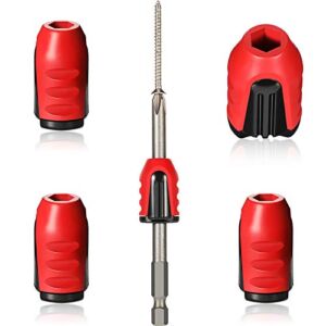 Magnetic Screw Holder Rings, 1/4 Inch/ 6.35 mm Screwdriver Driver Bits Magnetizer for Electric Drill and Hand Tools, Red (5 Pieces)