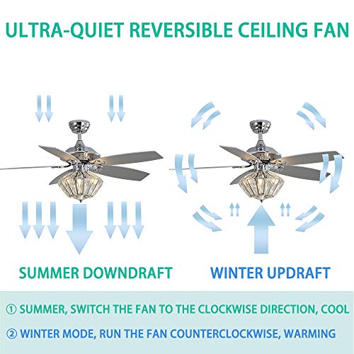Modern 52 inch Crystal Ceiling Fan with Lights, Remote Control Chandelier Fans 5 Wood Blades Fan for Indoor Bedroom Home Decoration Quiet Fan Light Silver | The Storepaperoomates Retail Market - Fast Affordable Shopping