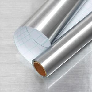 Gleom Silver Stainless Steel Contact Paper Metal Surface Glossy Paper Self Adhesive Removable Wallpaper Peel and Stick 17.7”x78.7” Metallic Contact Paper Waterproof for Refrigerator Kitchen Cabinets